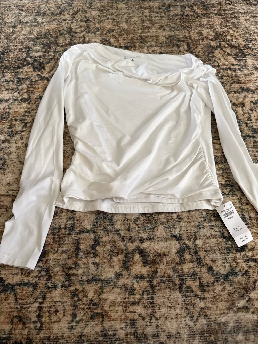 Abercrombie & Fitch White Long-Sleeve Ruched Asymmetrical Top